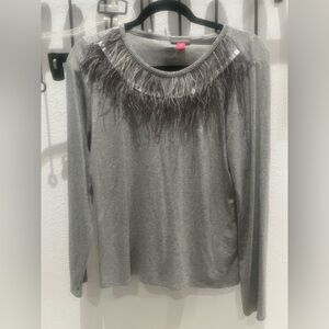 Vince Camuto feather trim long sleeve T